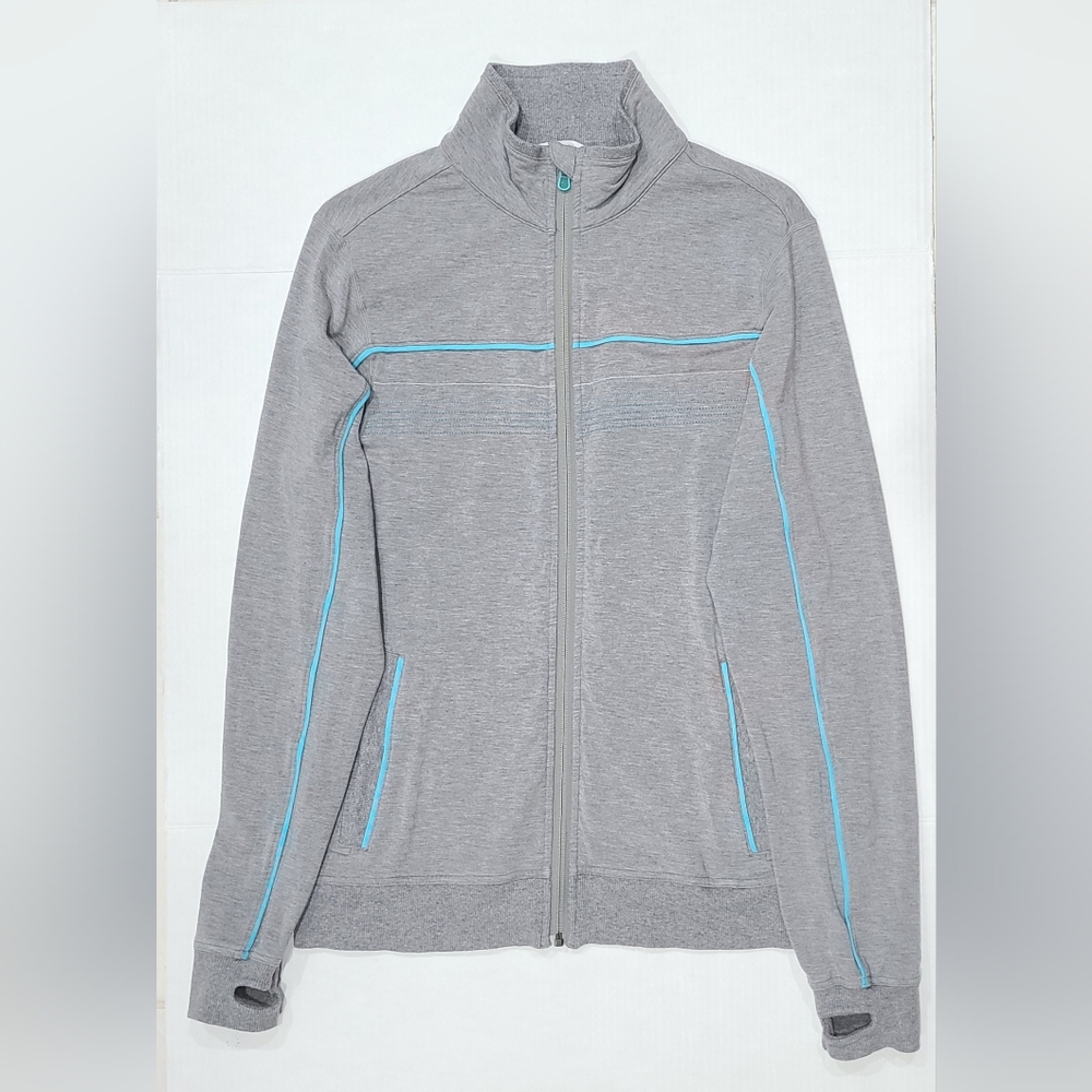 Lululemon Gray Track Jacket Full Zip Gray/Blue Stripe Accent S-M - Picture 2 of 16